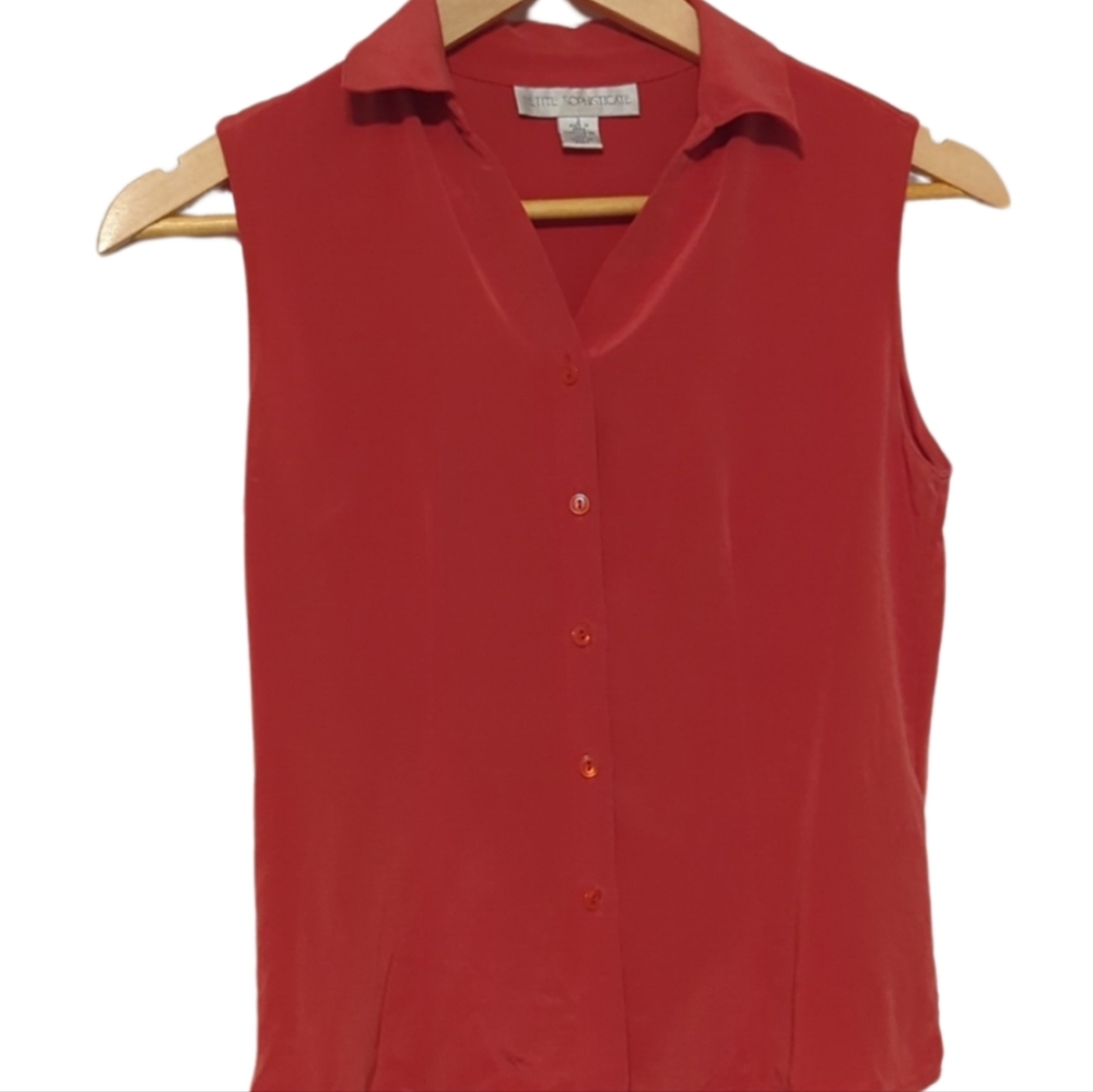 100% Silk Coral Sleeveless Preppy Elegant Work Blouse Spring Easter Outfit